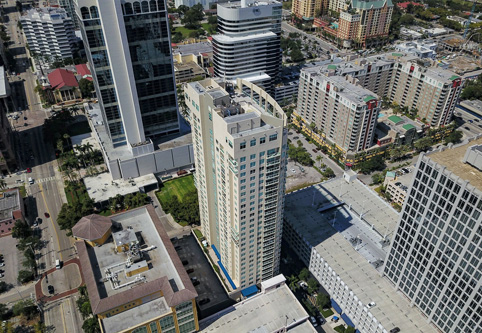 Exterior,zoomed out aerial image of the top of the building